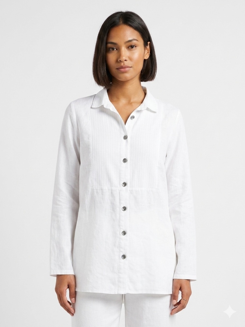 Fenini White Ribbed Button-Up Shirt